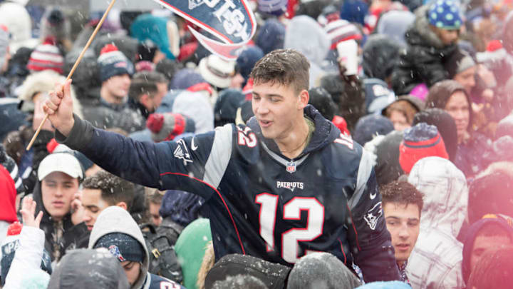 BOSTON, MA - FEBRUARY 07: New England Patriots fan during the Victory Parade through the streets of Boston on February 7, 2017, in Boston, Massachusetts to celebrate winning Super Bowl LI. (Photo by Richard Cashin/Icon Sportswire via Getty Images)