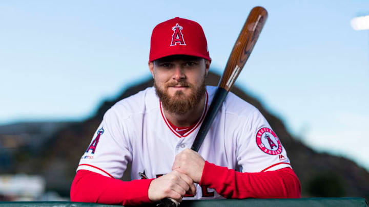 TEMPE, AZ - FEBRUARY 19: Los Angeles Angels pitcher/infielder Jared Walsh (75) poses for a portrait during the Los Angeles Angels photo day on Tuesday, Feb. 19, 2019 at Tempe Diablo Stadium in Tempe, Ariz. (Photo by Ric Tapia/Icon Sportswire via Getty Images)