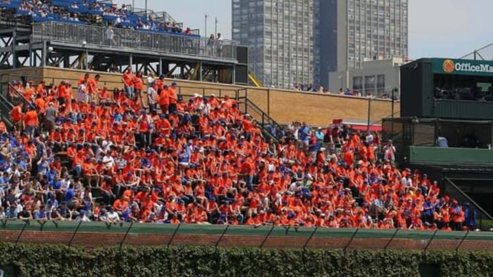 May 18, 2013; Chicago, IL, USA; A general view of New York Mets fans in the bleachers during the first inning against the Chicago Cubs at Wrigley Field. Chicago won 8-2. Mandatory Credit: Dennis Wierzbicki-USA TODAY Sports