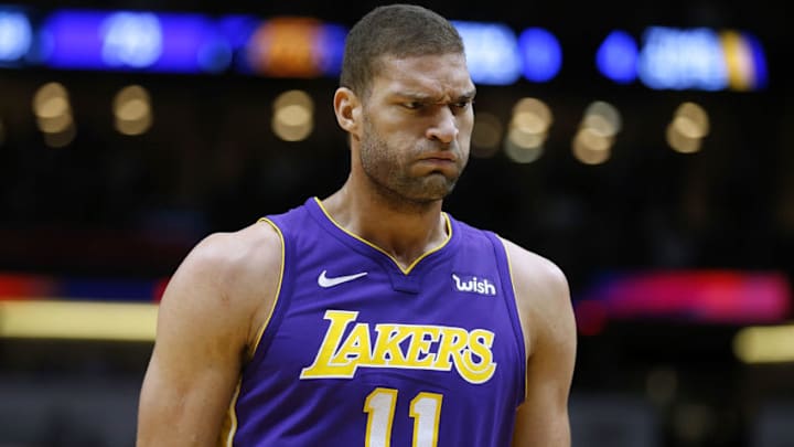 NEW ORLEANS, LA - MARCH 22: Brook Lopez #11 of the Los Angeles Lakers reacts during the first half against the New Orleans Pelicans at the Smoothie King Center on March 22, 2018 in New Orleans, Louisiana. NOTE TO USER: User expressly acknowledges and agrees that, by downloading and or using this photograph, User is consenting to the terms and conditions of the Getty Images License Agreement. (Photo by Jonathan Bachman/Getty Images)
