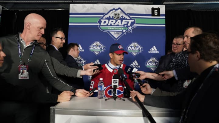 VANCOUVER, BRITISH COLUMBIA - JUNE 22: Jayden Struble speaks to the media after being selected 46th overall by the Montreal Canadiens during the 2019 NHL Draft at Rogers Arena on June 22, 2019 in Vancouver, Canada. (Photo by Rich Lam/Getty Images)