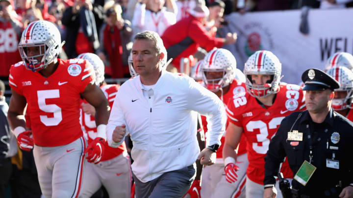 PASADENA, CA – JANUARY 01: Ohio State Buckeyes head coach Urban Meyer runs on to the field during the Rose Bowl Game presented by Northwestern Mutual at the Rose Bowl on January 1, 2019 in Pasadena, California. (Photo by Sean M. Haffey/Getty Images)