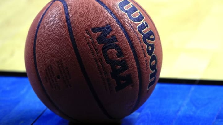 DES MOINES, IOWA - MARCH 23: A detailed view of a Wilson basketball on the sideline of the court during the second half in the second round game between the Minnesota Golden Gophers and the Michigan State Spartans of the 2019 NCAA Men's Basketball Tournament at Wells Fargo Arena on March 23, 2019 in Des Moines, Iowa. (Photo by Andy Lyons/Getty Images)