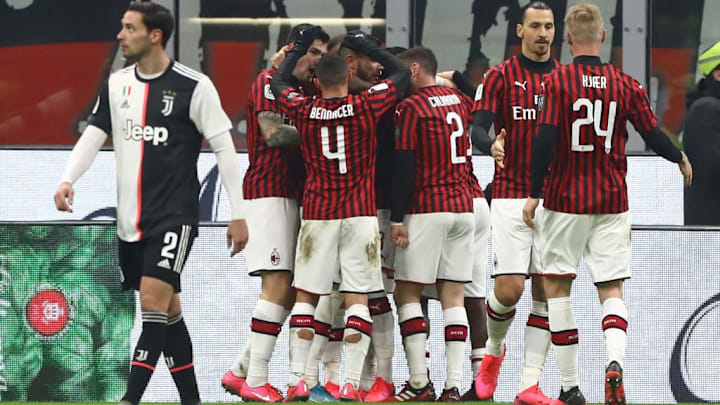 Skuat AC Milan saat menghadapi Juventus  di leg pertama