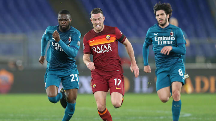 Jordan Veretout, Fikayo Tomori, Sandro Tonali Jordan Veretout, Fikayo Tomori, Sandro Tonali