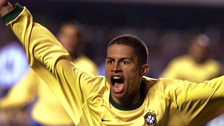 Alex of Brazil celebrates the team's first goal 26