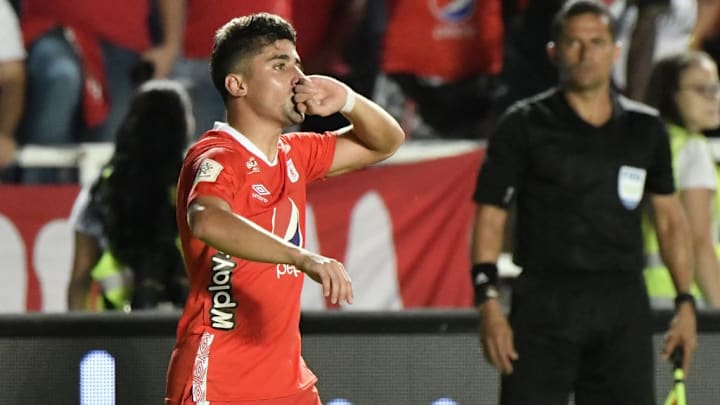 America de Cali v Independiente Santa Fe - Liga Aguila II 2019 - Matías Pisano celebra su gol.