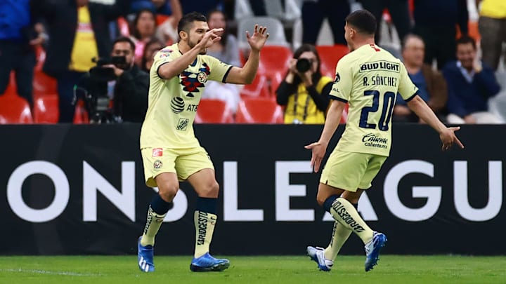Jugadores del América celebran un gol ante el Atlanta United. Jugadores del América celebran un gol ante el Atlanta United.