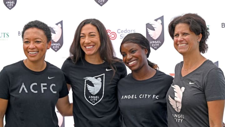 Christen Press, Eniola Aluko, Angela Hucles Mangano, Julie Uhrman