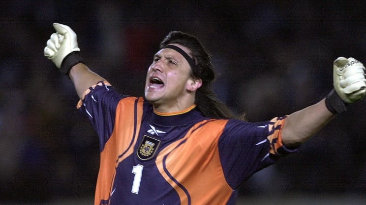 Argentina's goalie German "Mono" Burgos celebrates