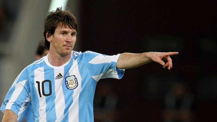 Argentina's striker Lionel Messi gesture