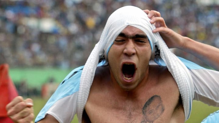 Argentine Cesar Delgado celebrates after