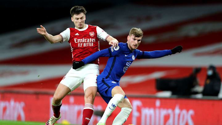 TImo Werner berduel dengan Kieran Tierney