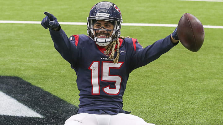 Will Fuller celebrates in the end zone against the Atlanta Falcons.