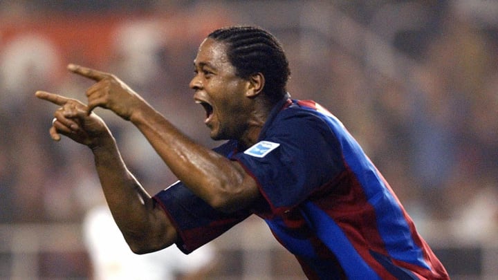 Barcelona's Dutch player Kluivert celebr