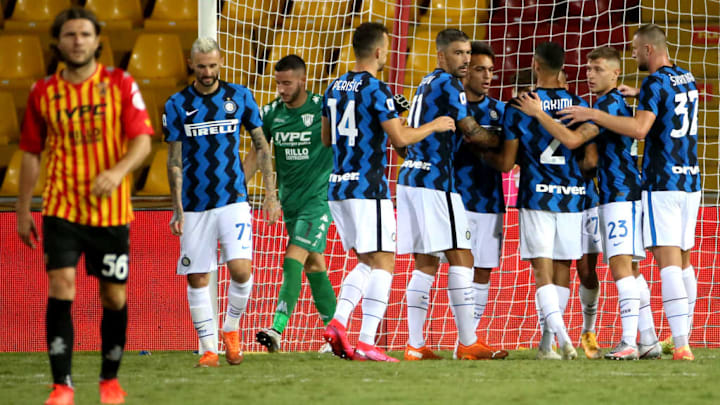 L'esultanza dopo la rete di Hakimi al Benevento 
