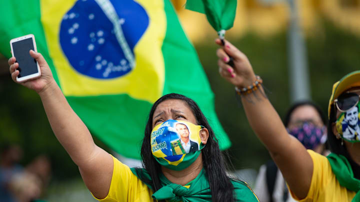 Bolsonaro Speaks with his Supporters in Front of Palacio do Planalto Amidst the Coronavirus (COVID -