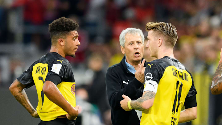 Jadon Sancho, Lucien Favre, Marco Reus Jadon Sancho, Lucien Favre, Marco Reus