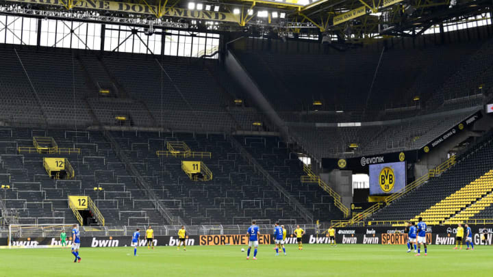 The Revierderby about to kick off in an empty Signal Iduna Park.
