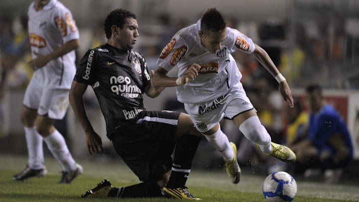 Brazilian football star Neymar (R), of S Brazilian football star Neymar (R), of S