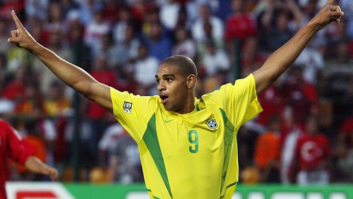 Brazilian forward Adriano jubilates afte