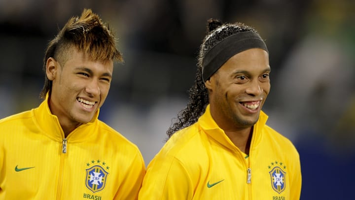 Brazil's forwards Neymar (L) and Ronaldi Brazil's forwards Neymar (L) and Ronaldi