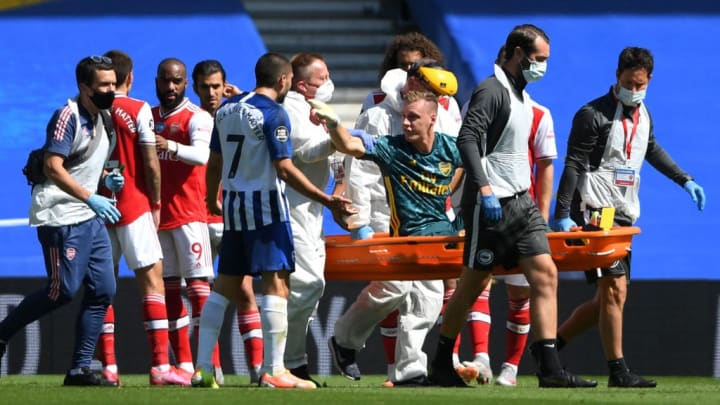 Leno went off on a stretcher during the Brighton game