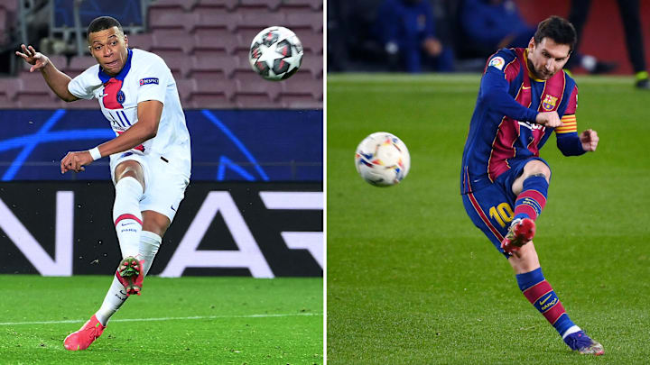 PSG'nin yıldızı Kylian Mbappe ve Barcelona'nın yıldızı Lionel Messi PSG'nin yıldızı Kylian Mbappe ve Barcelona'nın yıldızı Lionel Messi