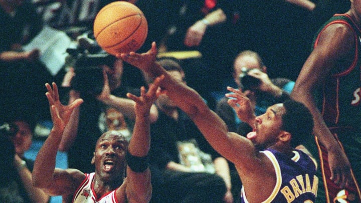 Michael Jordan and Kobe Bryant matching up in the All-Star Game