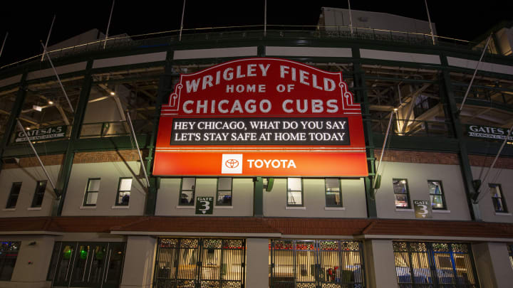 Wrigley Field, home of the Chicago Cubs, empty during the coronavirus pandemic