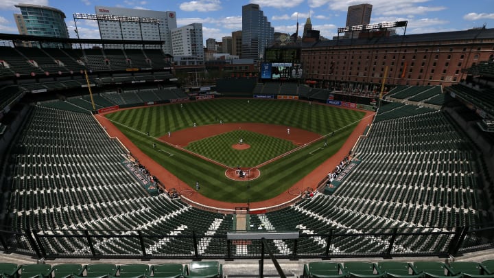The Chicago White Sox and Baltimore Orioles play in an empty Camden Yards