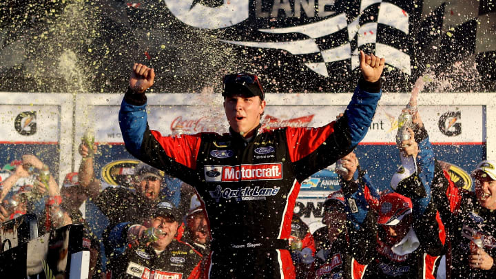 Trevor Bayne celebrates his victory in the 2011 Daytona 500, one of the decade's greatest upsets.