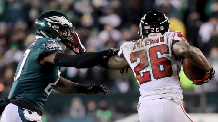 Jenkins trying to make a tackle on Tevin Coleman during the NFC Divisional round game in 2017
