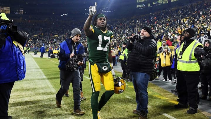 Davante Adams celebrates after the Packers NFC Divisional Round win over the Seahawks. 