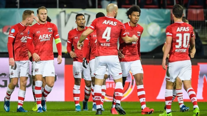 AZ Alkmaar players celebrating a goal against RKC Waalwijk.