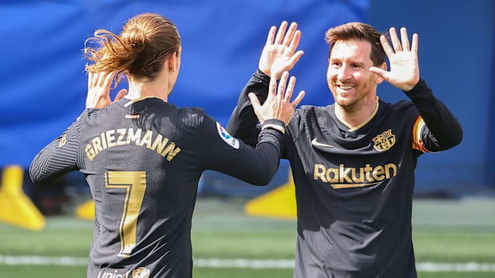 La joie de Griezmann et Messi après le succès à Villarreal. La joie de Griezmann et Messi après le succès à Villarreal.
