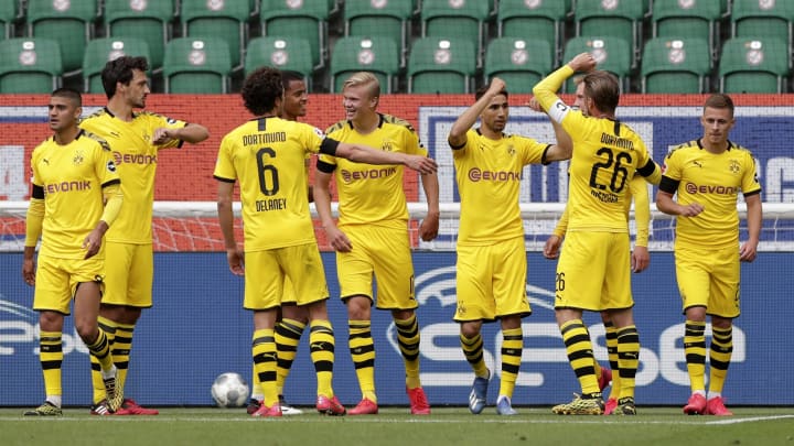 Borussia Dortmund celebrate their opening goal.