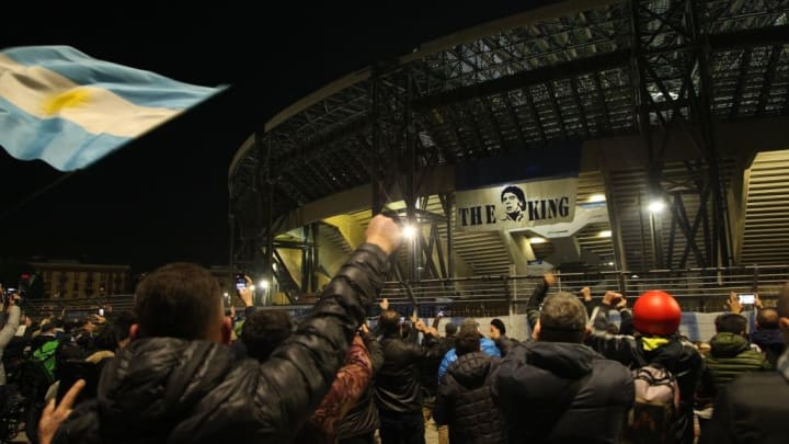 Napoli fans gathered outside the San Paolo stadium to honour Diego Maradona