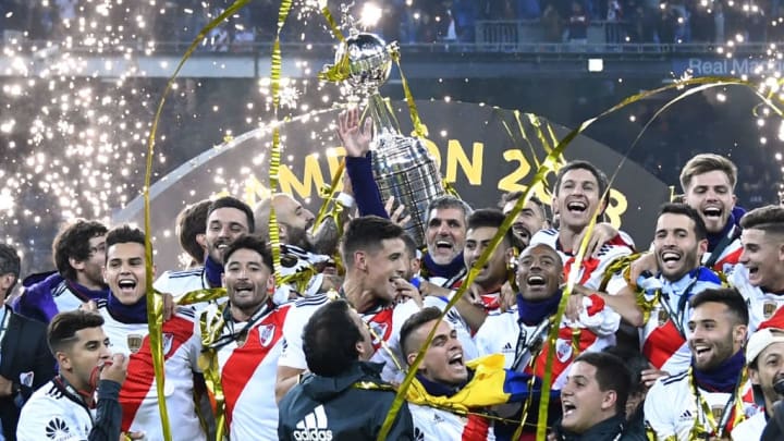 River Plate celebrate lifting the 2018 Copa Libertadores trophy