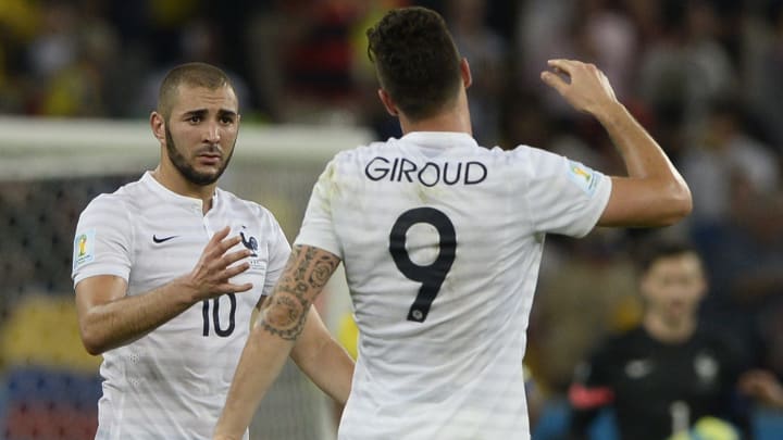 Olivier Giroud et Karim Benzema à la Coupe du monde 2014. Olivier Giroud et Karim Benzema à la Coupe du monde 2014.