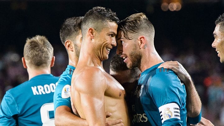 Ramos y Ronaldo festejan el gol frente al Barcelona en la Supercopa de España