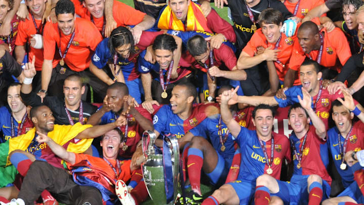 FC Barcelona's players celebrate with th