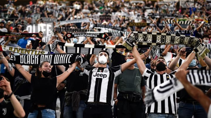 Fans of Juventus FC show their support during the Serie A...