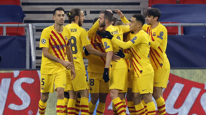 Los jugadores del Barça celebran un gol contra el Ferencváros
