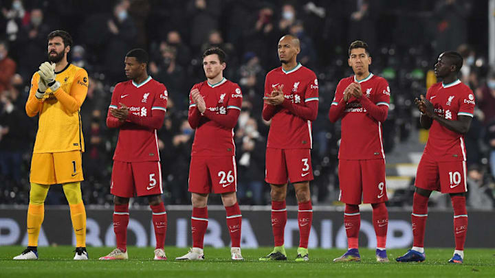 Alisson Becker, Georginio Wijnaldum, Andrew Robertson, Fabinho, Roberto Firmino, Sadio Mane