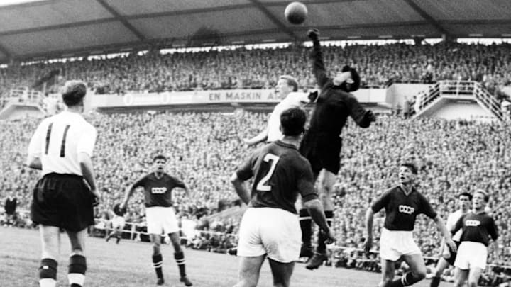 Goalkeeper Lev Yashin (black) from the S