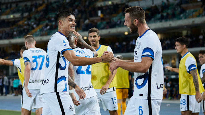 L'esultanza dei giocatori dell'Inter L'esultanza dei giocatori dell'Inter