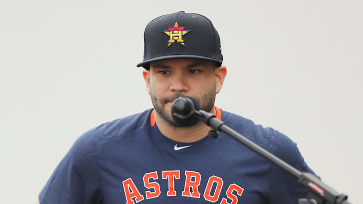 Houston Astros infielder Jose Altuve apologizes during Media Availability
