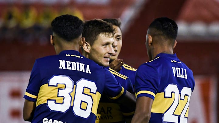 Huracan v Boca Juniors - Copa de la Liga Profesional 2021 - Soldano festeja su gol. Huracan v Boca Juniors - Copa de la Liga Profesional 2021 - Soldano festeja su gol.