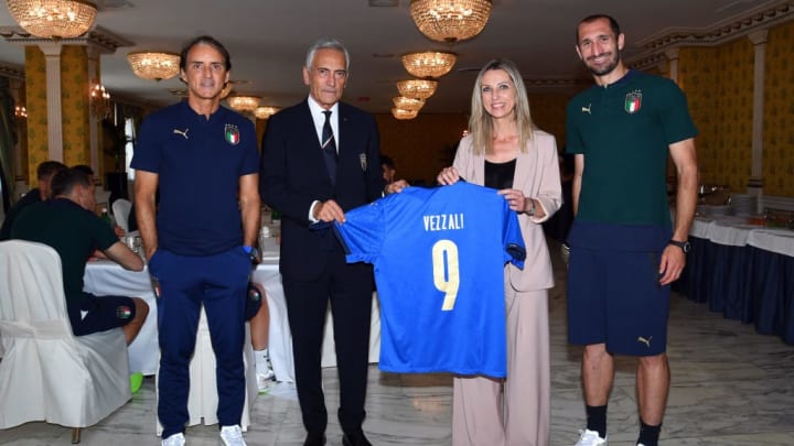 Roberto Mancini, Gabriele Gravina, Giorgio Chiellini, Valentina Vezzali